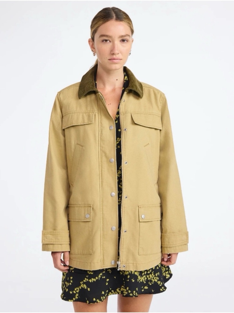 Women's barn Jacket with Corduroy Collar
